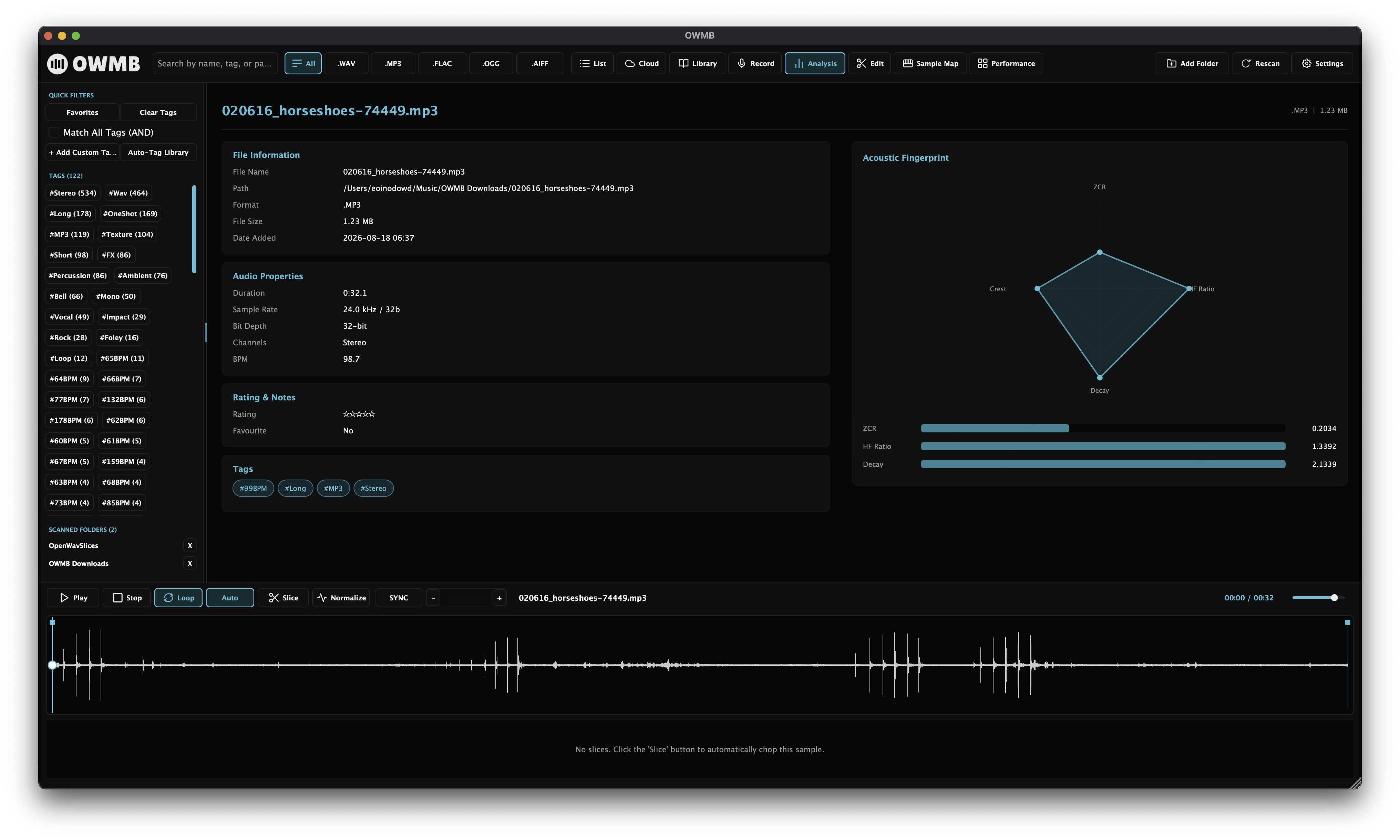OWMB Acoustic Fingerprint & Timbral Analysis